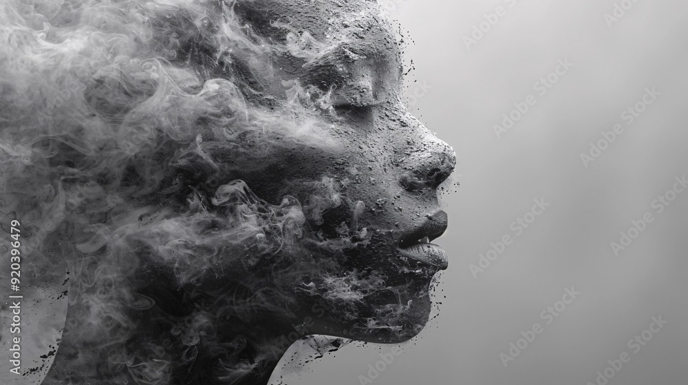 A stunning digital artwork showing a woman's face dissolving into particles, ethereal and mysterious beauty. A stunning digital artwork showing a woman's face dissolving into particles, ethereal and mysterious beauty.