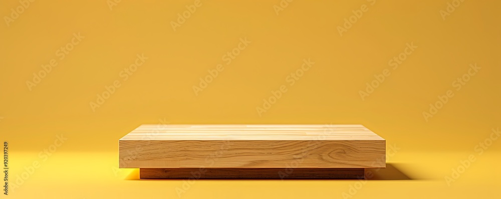 Modern wooden podium with a light finish on a solid yellow background, perfect left space for copy. Modern wooden podium with a light finish on a solid yellow background, perfect left space for copy.