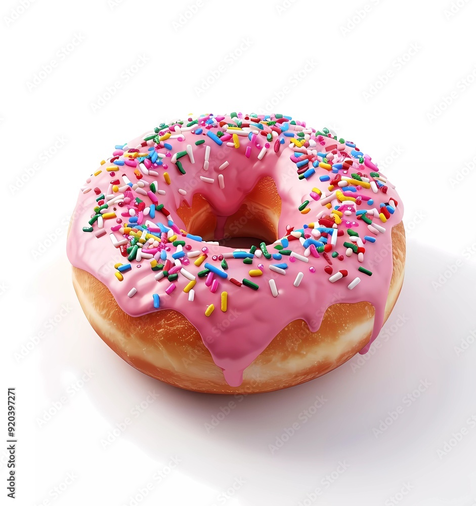 3d render of donuts with pink glaze and colorful sprinkles on top, solid white background 3d render of donuts with pink glaze and colorful sprinkles on top, solid white background