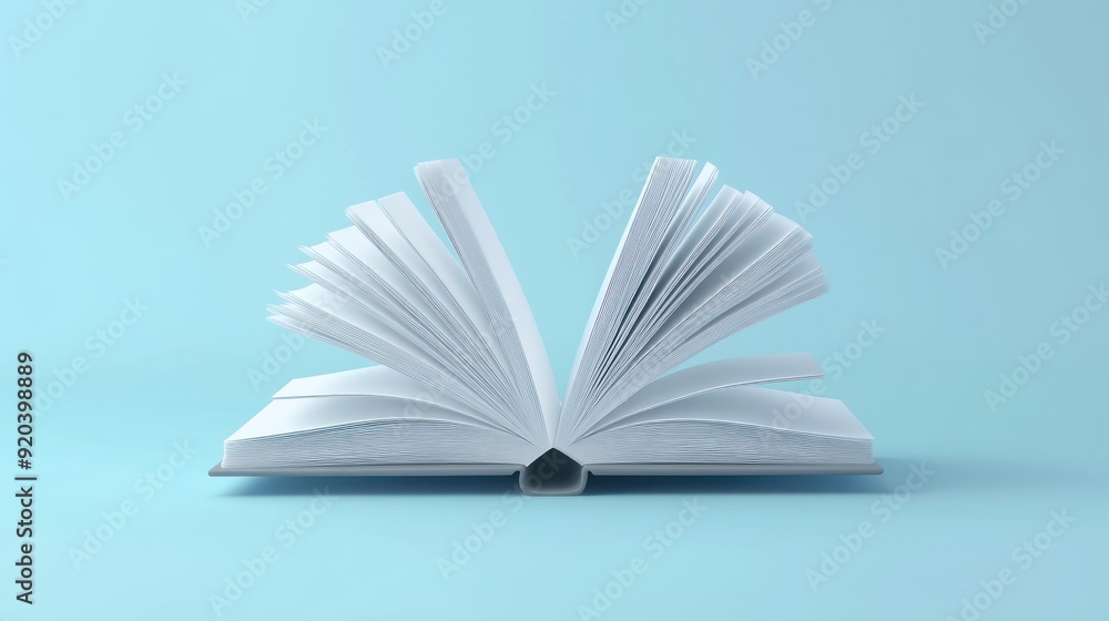 Open Book with Blank Pages on a Light Blue Background Open Book with Blank Pages on a Light Blue Background