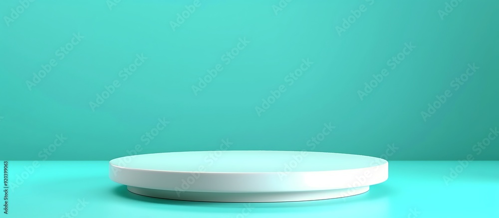 Stylish white podium on a bold turquoise background, matte texture, strong lighting for depth, stylish and modern. Stylish white podium on a bold turquoise background, matte texture, strong lighting for depth, stylish and modern.