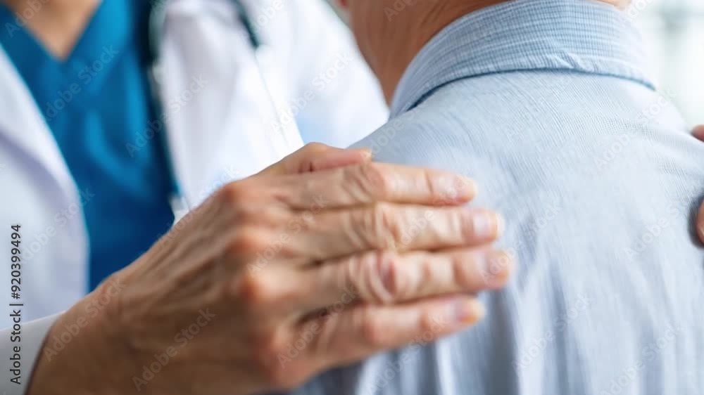 An elderly man in rehabilitation is gently adjusted with therapy, physiotherapy elderly care while professional medical intervention is being provided. An elderly man in rehabilitation is gently adjusted with therapy, physiotherapy elderly care while professional medical intervention is being provided.