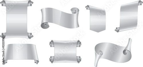 Realistic silver Glossy scrolls for your design project. Vector illustration