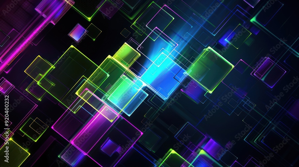 Abstract Neon Squares on a Black Background Abstract Neon Squares on a Black Background