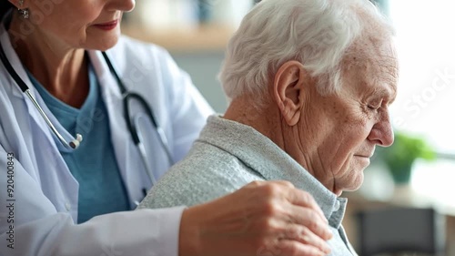 Wallpaper Mural A rehabilitation doctor carefully aligns the shoulders of an elderly patient, focusing on medical services in physiotherapy. Torontodigital.ca