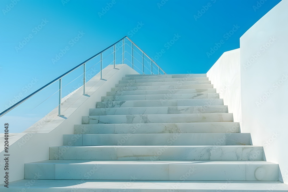 Fototapeta premium Elegant Marble Staircase Under a Clear Blue Sky