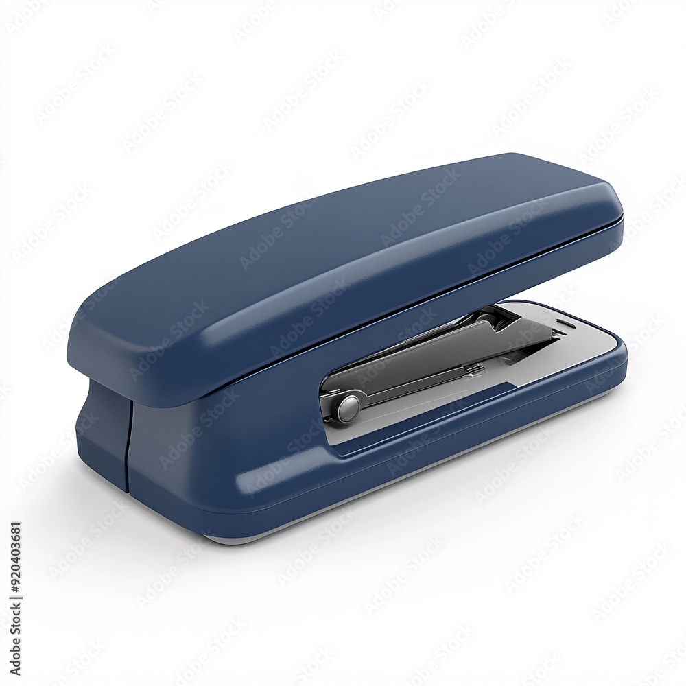 240805 59. Sleek navy blue heavy-duty stapler for thick documents, white background, 3D Rendering, isometric 240805 59. Sleek navy blue heavy-duty stapler for thick documents, white background, 3D Rendering, isometric