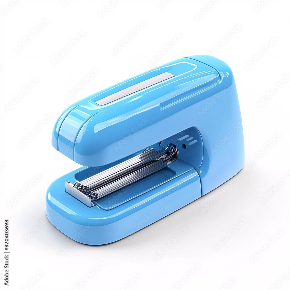 240805 58. Electric blue stapler with staple storage compartment, white background, 3D Rendering, isometric 240805 58. Electric blue stapler with staple storage compartment, white background, 3D Rendering, isometric