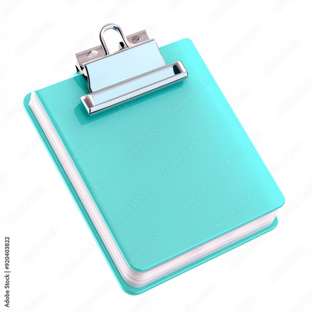240805 64. Sleek turquoise binder clip with silver metal fastener, white background, 3D Rendering, isometric 240805 64. Sleek turquoise binder clip with silver metal fastener, white background, 3D Rendering, isometric