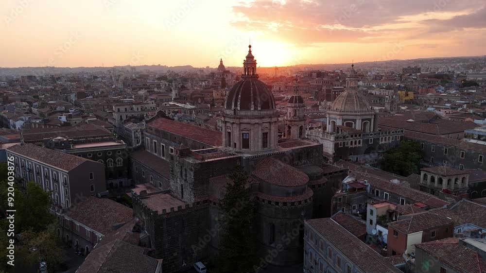 Catania's historic buildings and rooftops at sunset, aerial view Catania's historic buildings and rooftops at sunset, aerial view