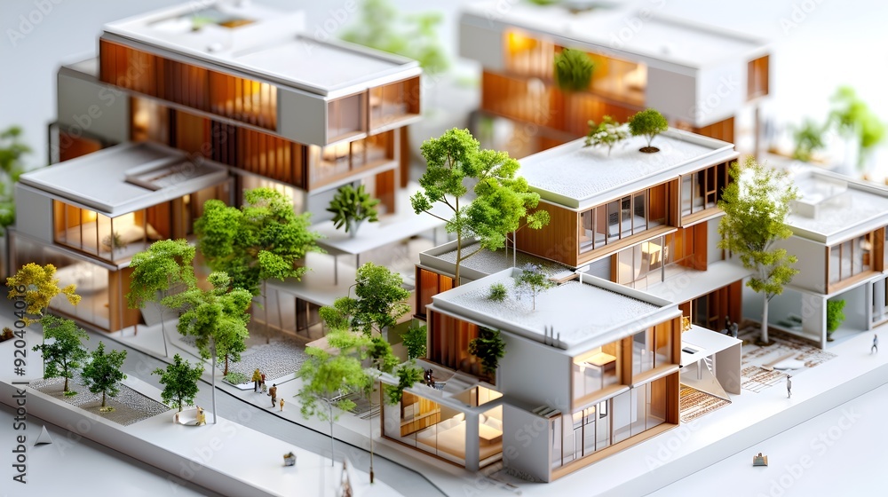 Miniature Model of Modern Architecture with Green Spaces. Miniature Model of Modern Architecture with Green Spaces.