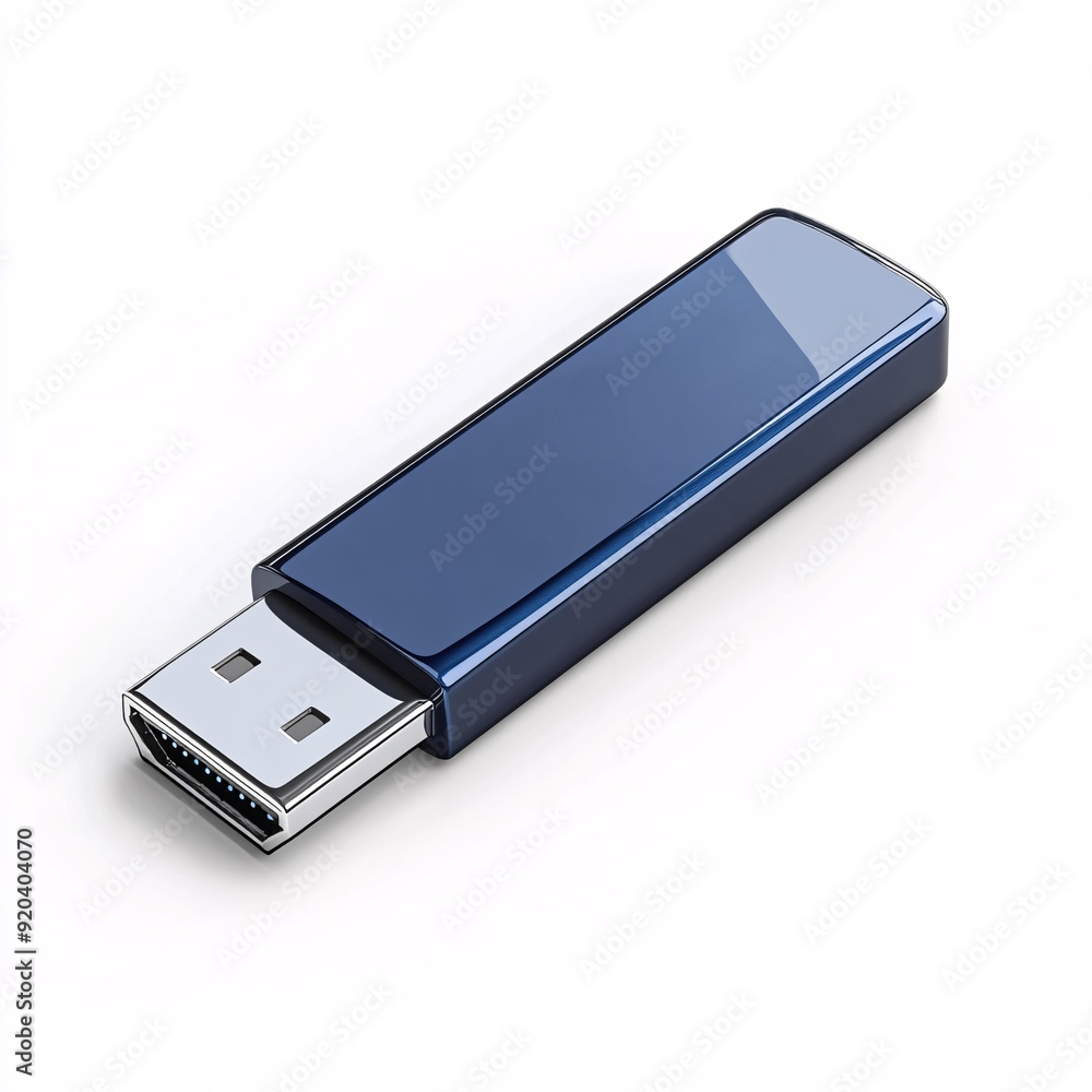 240805 76. Navy blue USB flash drive, white background, 3D Rendering, isometric, sleek modern design with metallic accents, high tech look 240805 76. Navy blue USB flash drive, white background, 3D Rendering, isometric, sleek modern design with metallic accents, high tech look