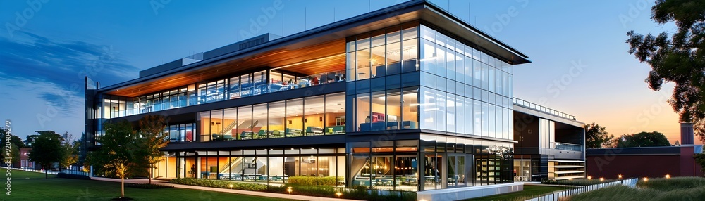 Modern Glass Office Building at Dusk. Modern Glass Office Building at Dusk.