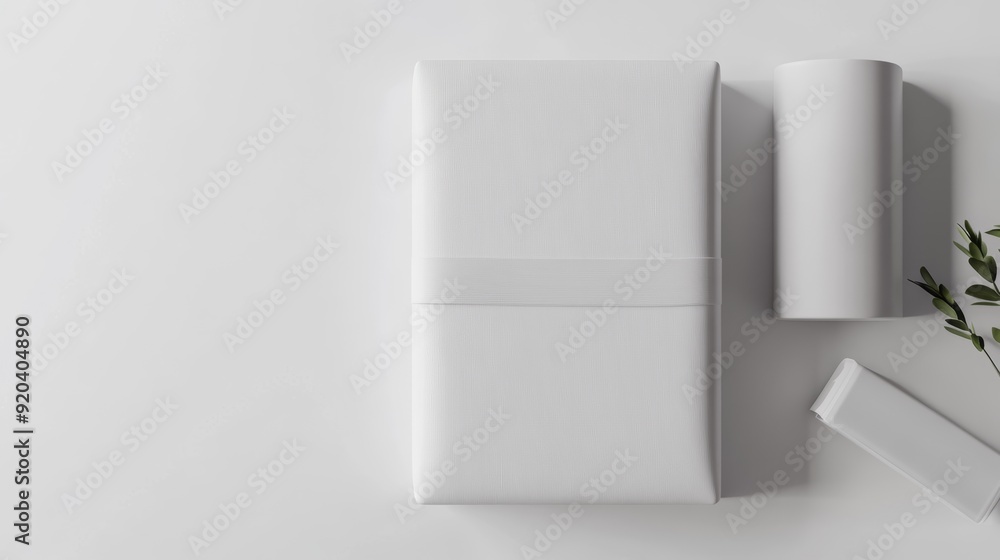 White Gift Box Mockup with Ribbon and Greenery White Gift Box Mockup with Ribbon and Greenery
