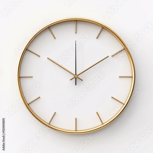 240805 96. Wall clock with gold frame, white background, 3D Rendering, isometric, minimalist design, sleek metal hands, numberless face