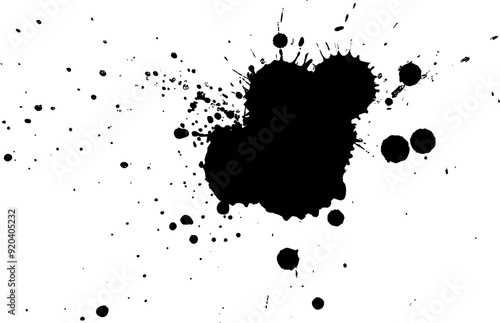 black color spray dropped splash splatter on white background