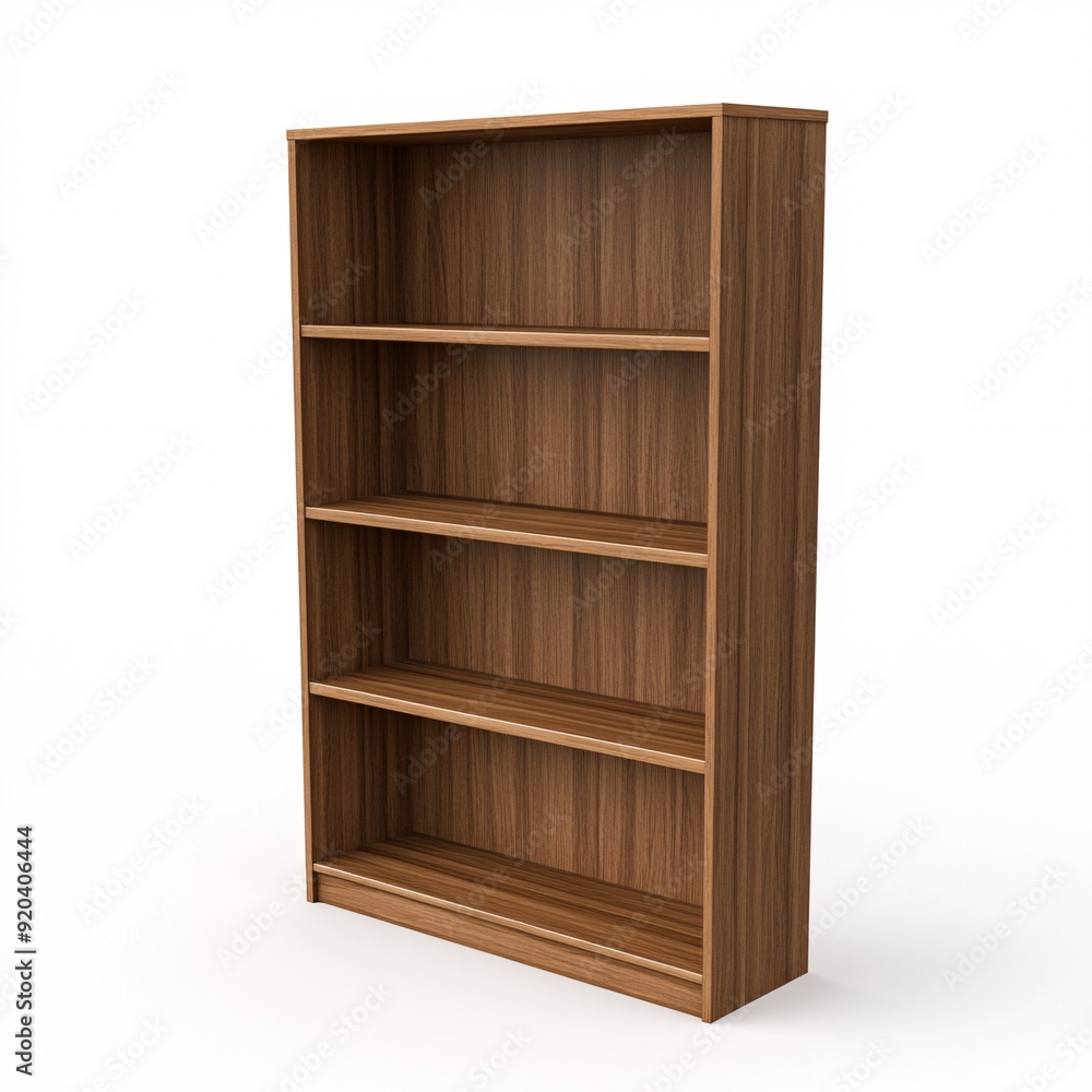 Empty wooden shelves on white wall, ideal blank canvas for home or office interior design Empty wooden shelves on white wall, ideal blank canvas for home or office interior design
