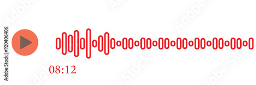 Music player soundbar. Audio speech spectrum noise with play button. Mobile messenger app chat. Sound wave of voice. Record interface. Equalizer icon with soundwave line. Vector illustration