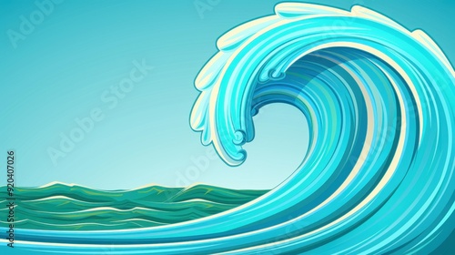 Cheerful cartoon waves in blue and teal create a fun backdrop, perfect for beach parties or travelthemed designs. photo