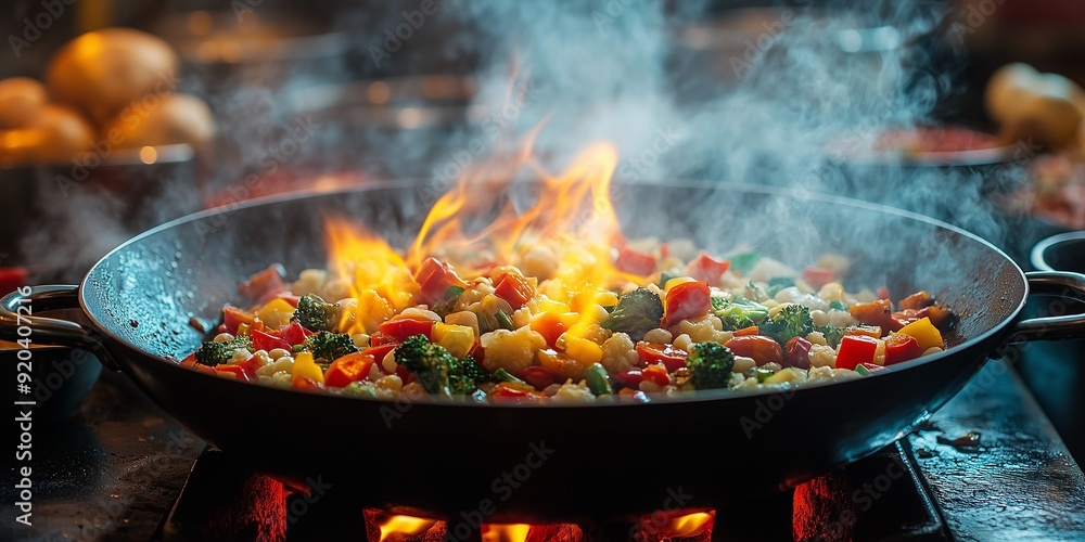 High-Detail Stir-Fry in Motion: A Culinary Adventure, generative ai High-Detail Stir-Fry in Motion: A Culinary Adventure, generative ai