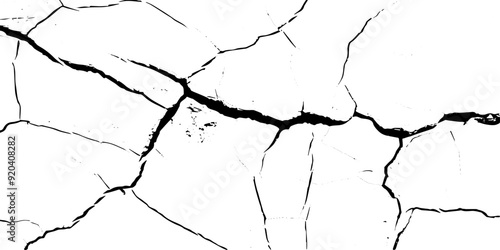Surface cracks and fissures in ground.  Vector grunge cracked texture style with cracked texture.