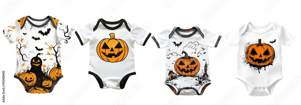 Halloween-themed baby Onesies With Cute Pumpkin Designs Transparent white background,png