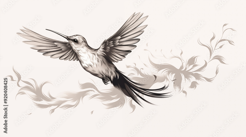 Obraz premium sweet hummingbird drawing, hummingbird pencil drawing vintage