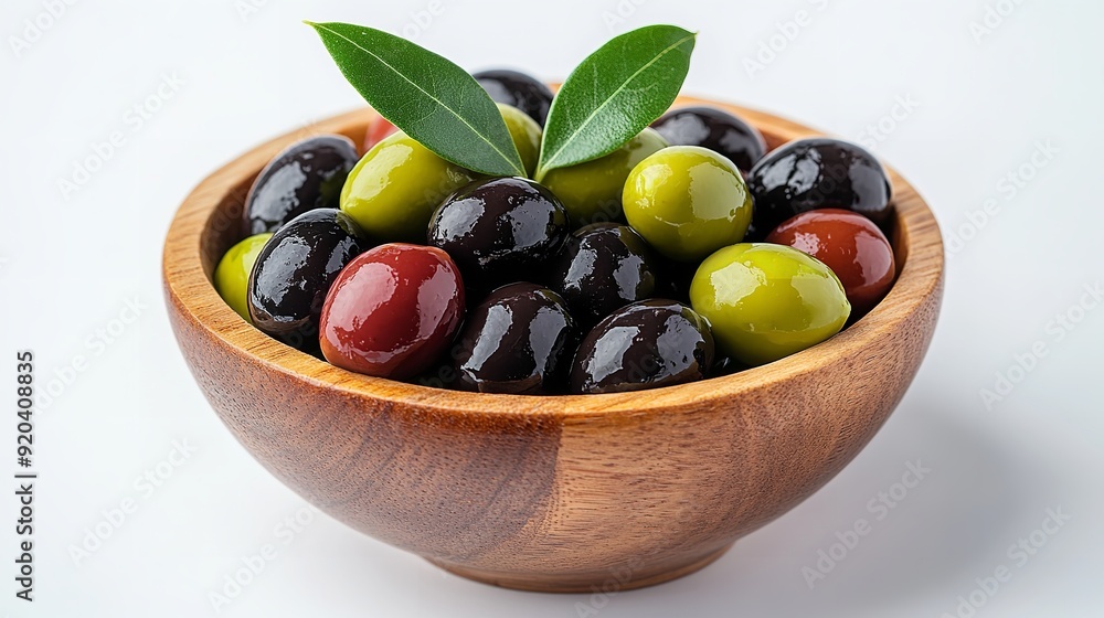Wooden Bowl Filled With Green and Black Olives Wooden Bowl Filled With Green and Black Olives
