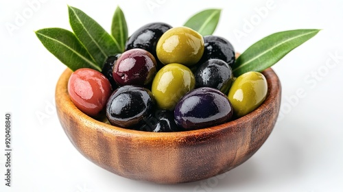 Wooden Bowl Filled With Green and Black Olives