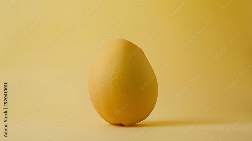 A minimalist arrangement featuring a solitary big yellow mango set against a gradient pale yellow background, capturing the play of light and shadow on its smooth surface. A minimalist arrangement featuring a solitary big yellow mango set against a gradient pale yellow background, capturing the play of light and shadow on its smooth surface.