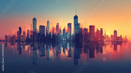 Vivid Sunset Skyline with Pink and Purple Hues Over Cityscape