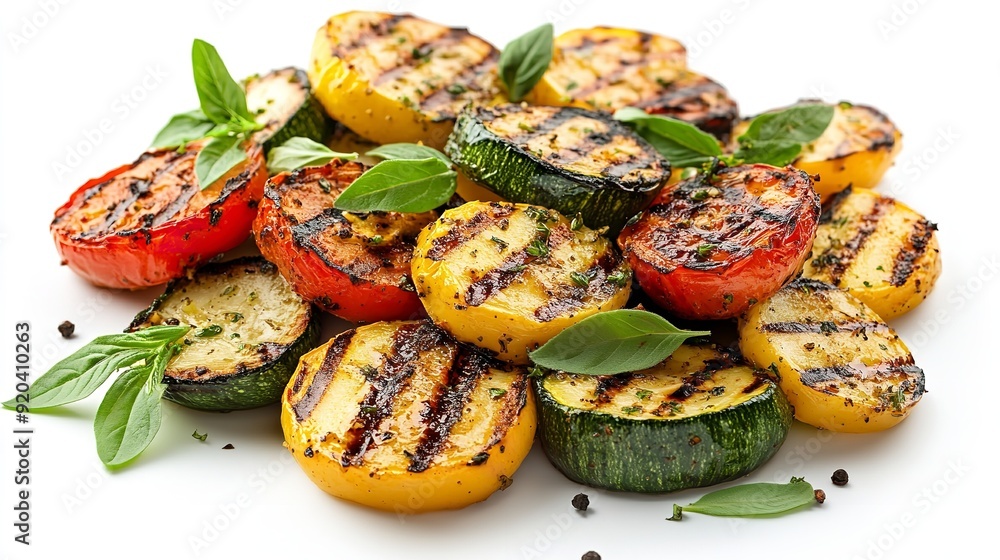 Isolated grilled vegetables on a clean white plate Isolated grilled vegetables on a clean white plate