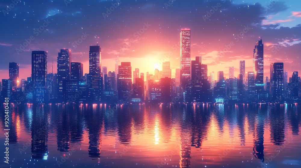 Vivid Sunset Skyline with Pink and Purple Hues Over Cityscape Vivid Sunset Skyline with Pink and Purple Hues Over Cityscape