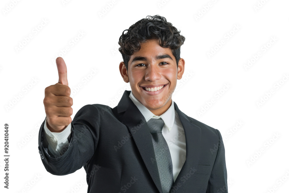 A young Hispanic businessman in a stylish suit, giving a thumbs up, white background. A young Hispanic businessman in a stylish suit, giving a thumbs up, white background.