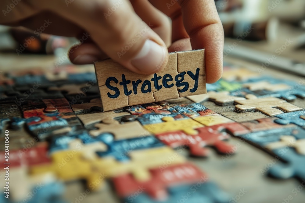 Fototapeta premium A hand placing a puzzle piece labeled