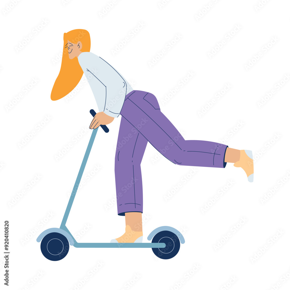 Electric Transport with Woman Character Ride Scooter Vector Illustration Electric Transport with Woman Character Ride Scooter Vector Illustration
