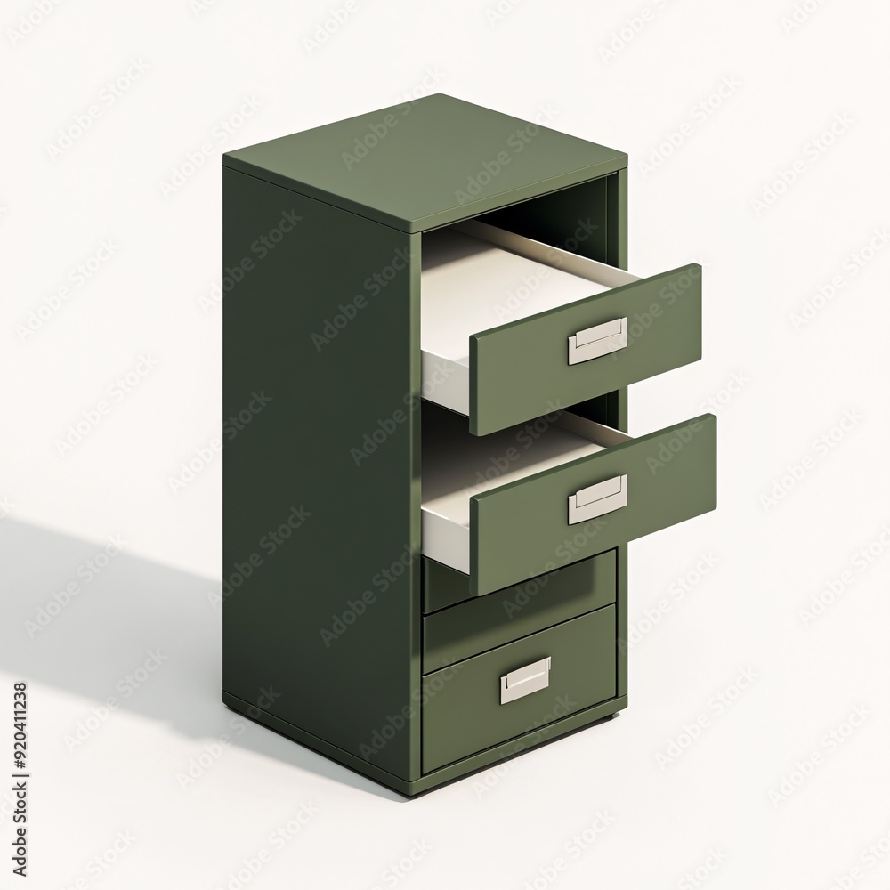 240805 130. File cabinet, deep olive green shade, white background, 3D Rendering, isometric, modular stackable units, fingerprint resistant finish, pull out reference shelf 240805 130. File cabinet, deep olive green shade, white background, 3D Rendering, isometric, modular stackable units, fingerprint resistant finish, pull out reference shelf