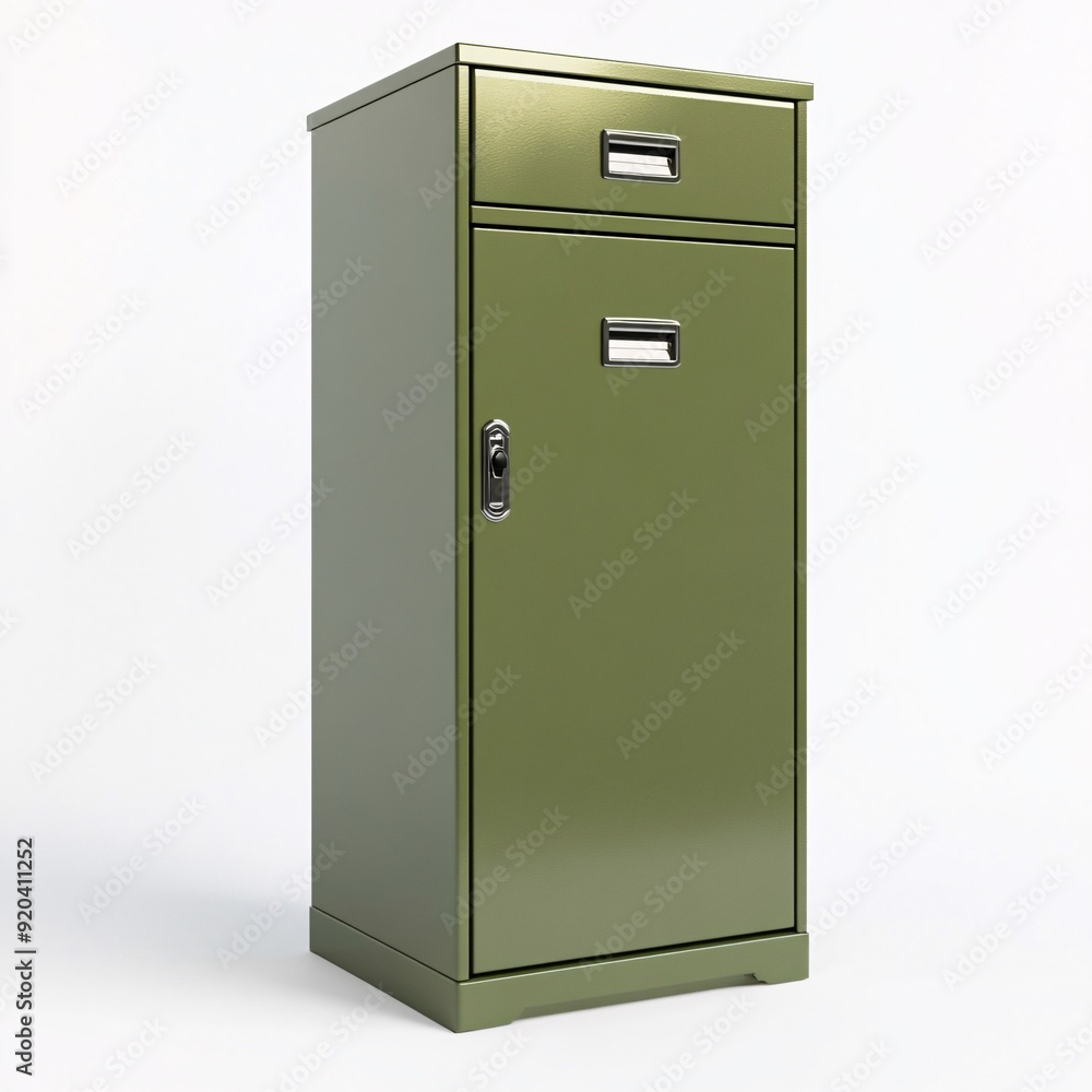 240805 129. Olive green colored file cabinet, white background, 3D Rendering, isometric, fireproof construction, digital keypad lock, reinforced steel body 240805 129. Olive green colored file cabinet, white background, 3D Rendering, isometric, fireproof construction, digital keypad lock, reinforced steel body