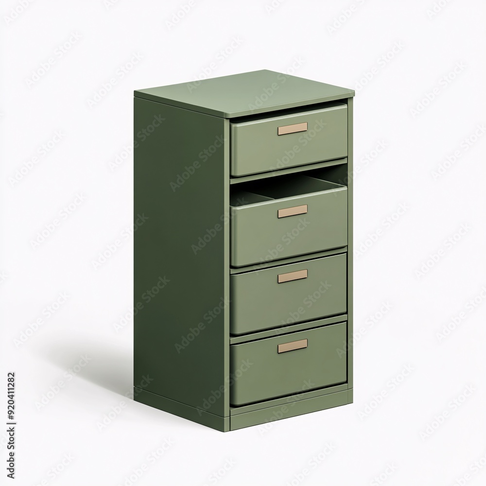 240805 130. File cabinet, deep olive green shade, white background, 3D Rendering, isometric, modular stackable units, fingerprint resistant finish, pull out reference shelf 240805 130. File cabinet, deep olive green shade, white background, 3D Rendering, isometric, modular stackable units, fingerprint resistant finish, pull out reference shelf