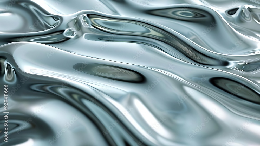 Abstract 3D wave patterns in metallic hues, Futuristic, Reflective, High Detail, Cool Tones Abstract 3D wave patterns in metallic hues, Futuristic, Reflective, High Detail, Cool Tones