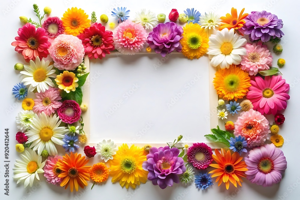 Colorful Flowers Frame with White Background. Colorful Flowers Frame with White Background.