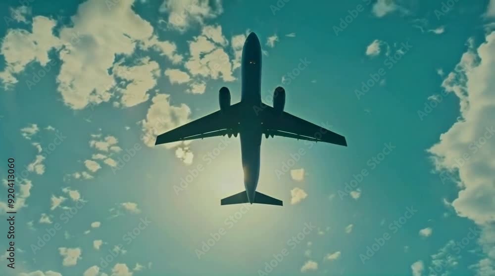 Airplane in the sky at sunset Airplane in the sky at sunset