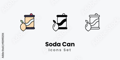 Soda Can Icons thin line and glyph vector icon stock illustration