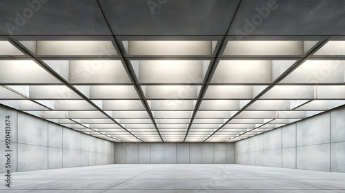 Futuristic ceiling with glass and steel structure with interior spaces