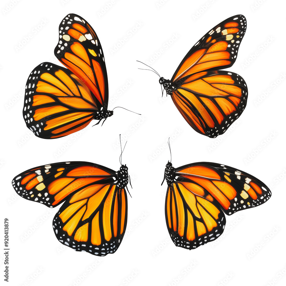Fototapeta premium PNG Monarch butterflies in flight over a garden