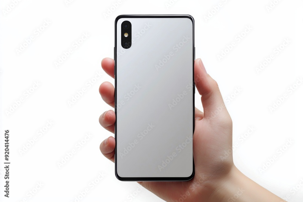 Blank Smartphone Mockup on Hand created with Generative AI Blank Smartphone Mockup on Hand created with Generative AI