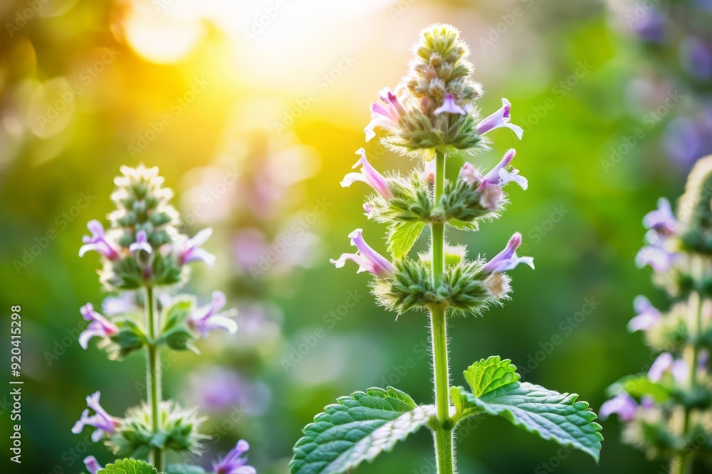 Purple Flowers in a Sunlit Meadow. catnip flower, species, Spices, herbs, flowers, nature Purple Flowers in a Sunlit Meadow. catnip flower, species, Spices, herbs, flowers, nature