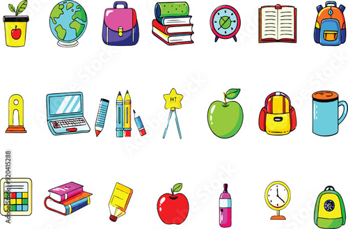 Colorful Icons Set of Back-to-School.