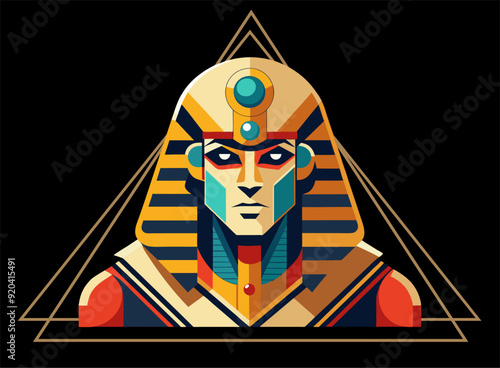 Abstract historical Egyptian pharaonic king  flat portrait multicolour geometrical modern low poly vector illustration design 