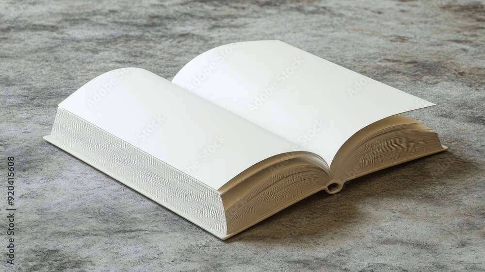 Open White Book with Blank Pages on a Gray Surface Open White Book with Blank Pages on a Gray Surface